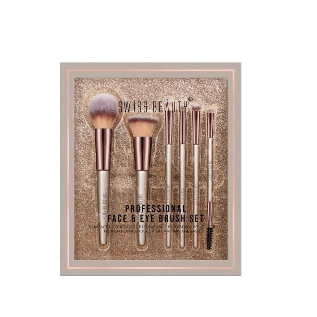 Swiss Beauty Professional Face & Eye Brush, Soft Synthetic Bristles , Flawless Application- Set of 6