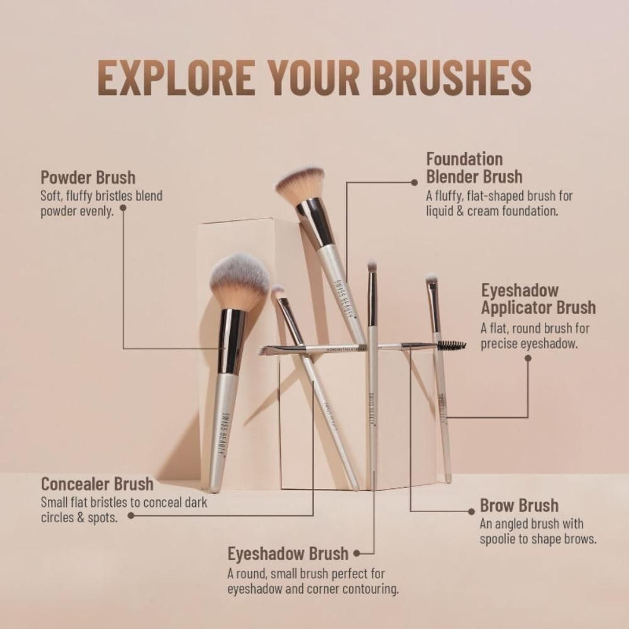 Swiss Beauty Professional Face & Eye Brush, Soft Synthetic Bristles , Flawless Application- Set of 6