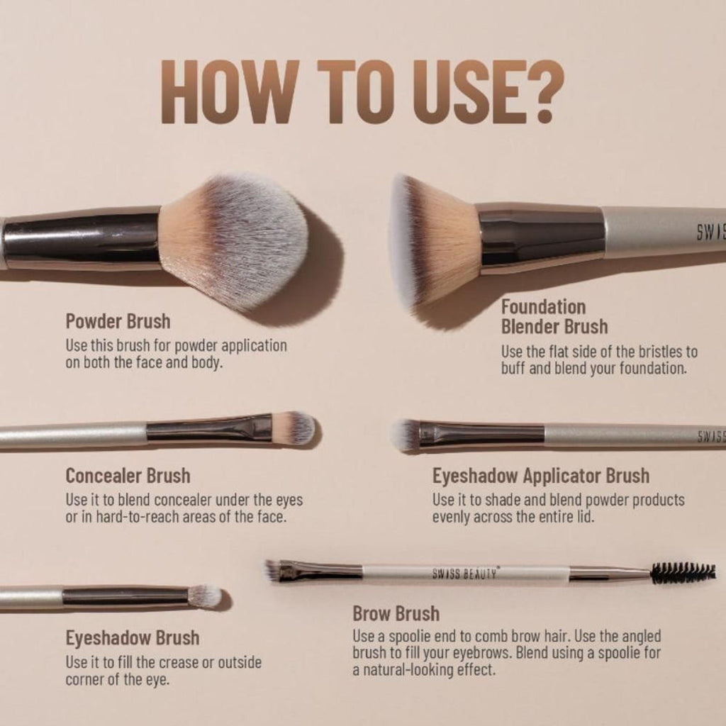 Swiss Beauty Professional Face & Eye Brush, Soft Synthetic Bristles , Flawless Application- Set of 6