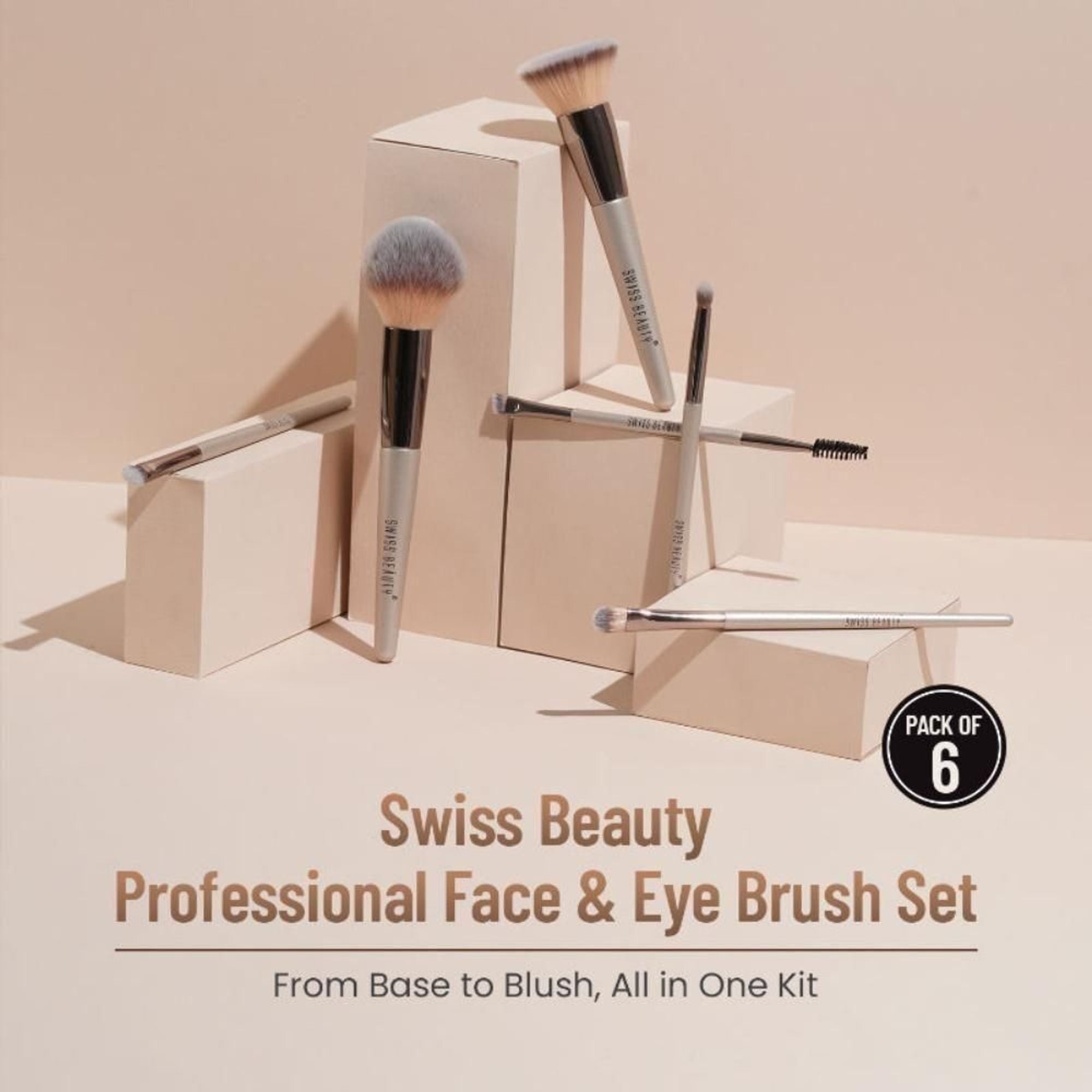 Swiss Beauty Professional Face & Eye Brush, Soft Synthetic Bristles , Flawless Application- Set of 6