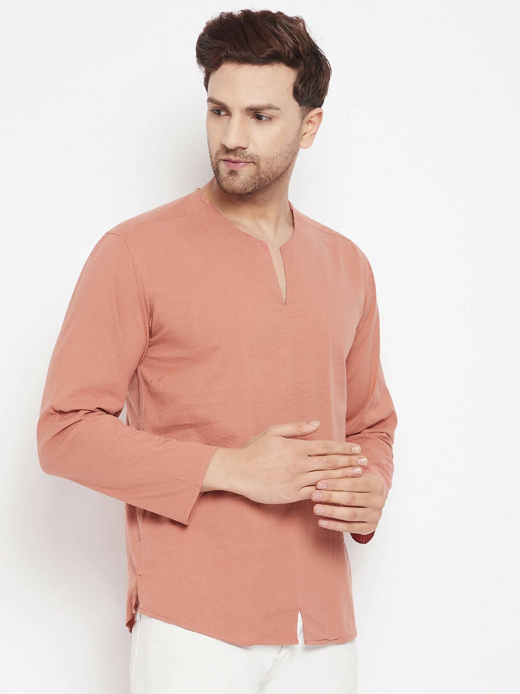 Even Apparels Brown Pure Cotton Men's Kurta With Slit Neckline