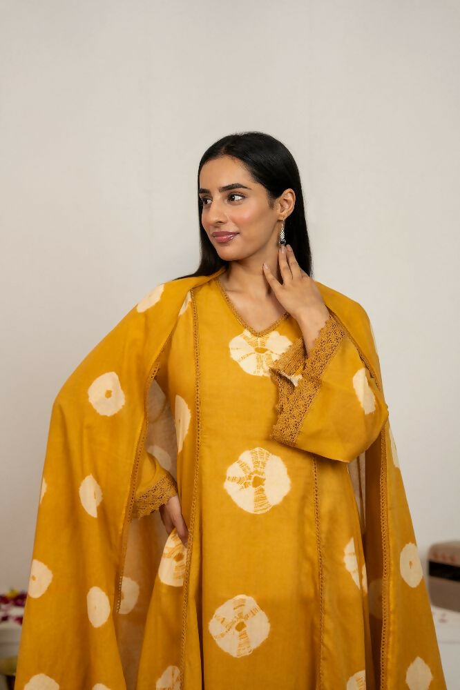 Joban Fashion Mustard Yellow Tie & Dye Cotton Suit Set