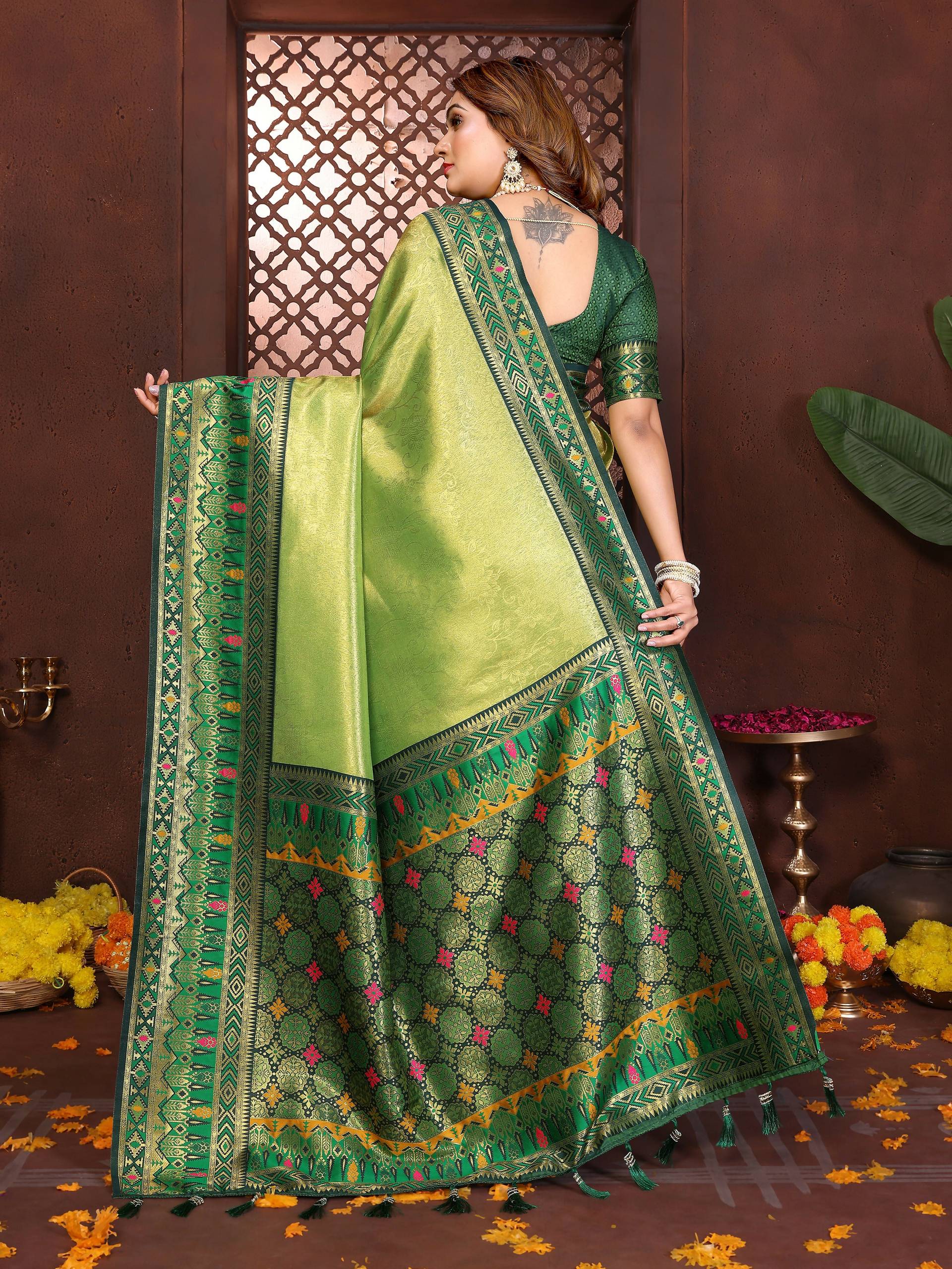 Aastha Fashion Pista Tissue Silk Weaving Saree