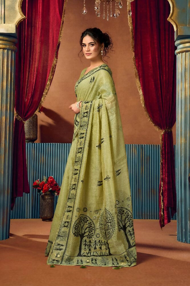 Jyoti Fashion Women's Green Modal Zari Woven Saree with Blouse