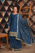 Teeya Creation Blue Color Chinon Silk Wedding Wear Trending Palazzo Set