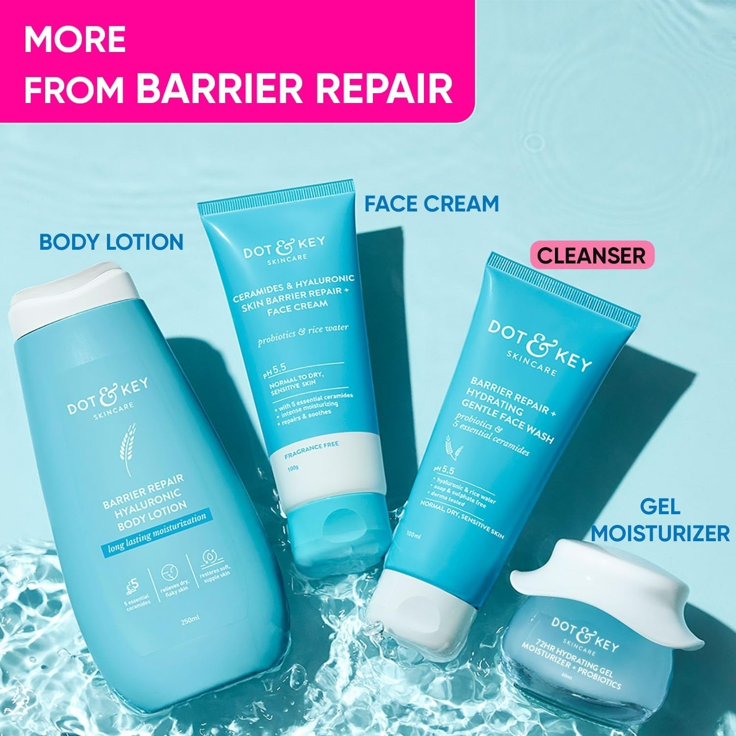 Dot & Key Barrier Repair Hydrating Gentle Face Wash For Dry, Normal & Sensitive Skin With Hyaluronic & Rice Water
