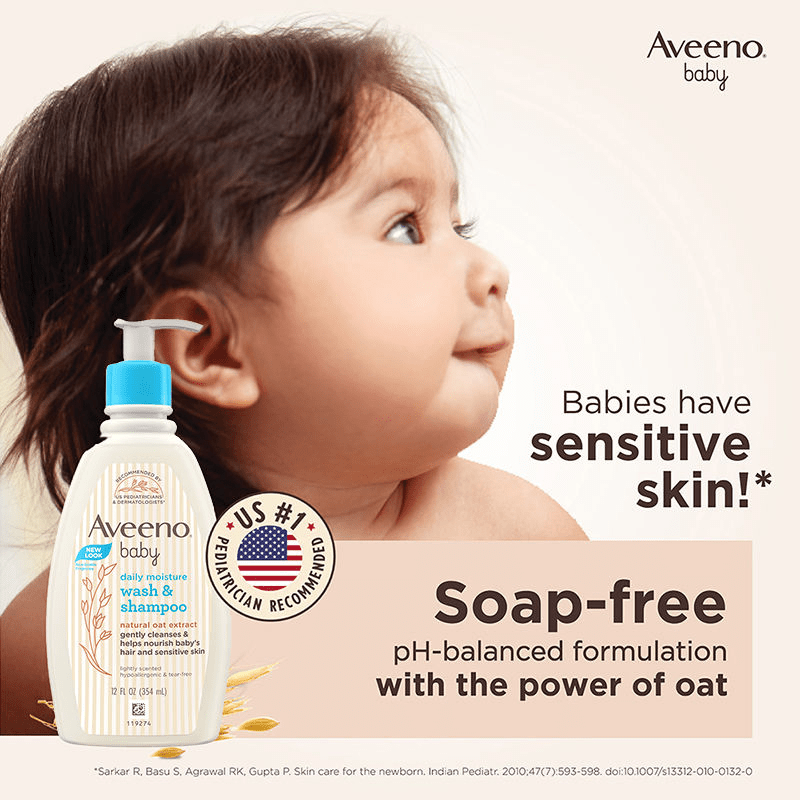 Aveeno Baby Daily Moisture Wash & Shampoo - Natural Oat Gentle Cleanser For Hair, Sensitive Body Skin