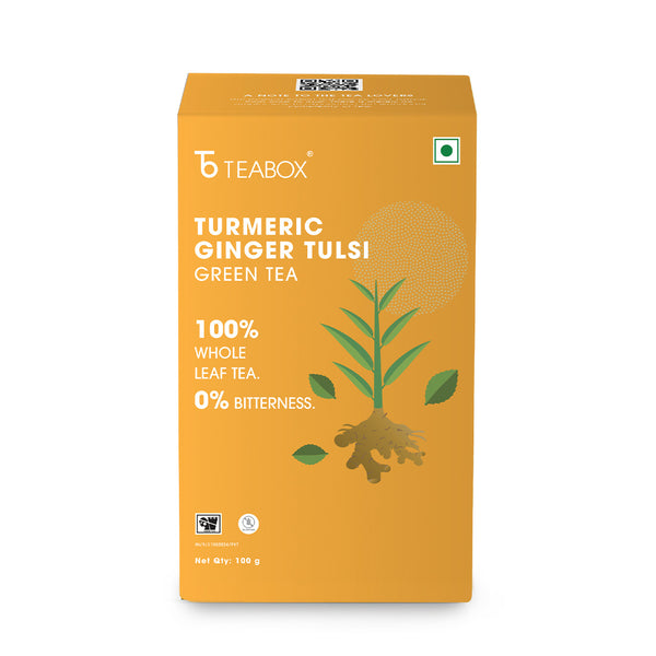 Teabox Organic Turmeric Ginger Tulsi Green Tea Loose Leaves