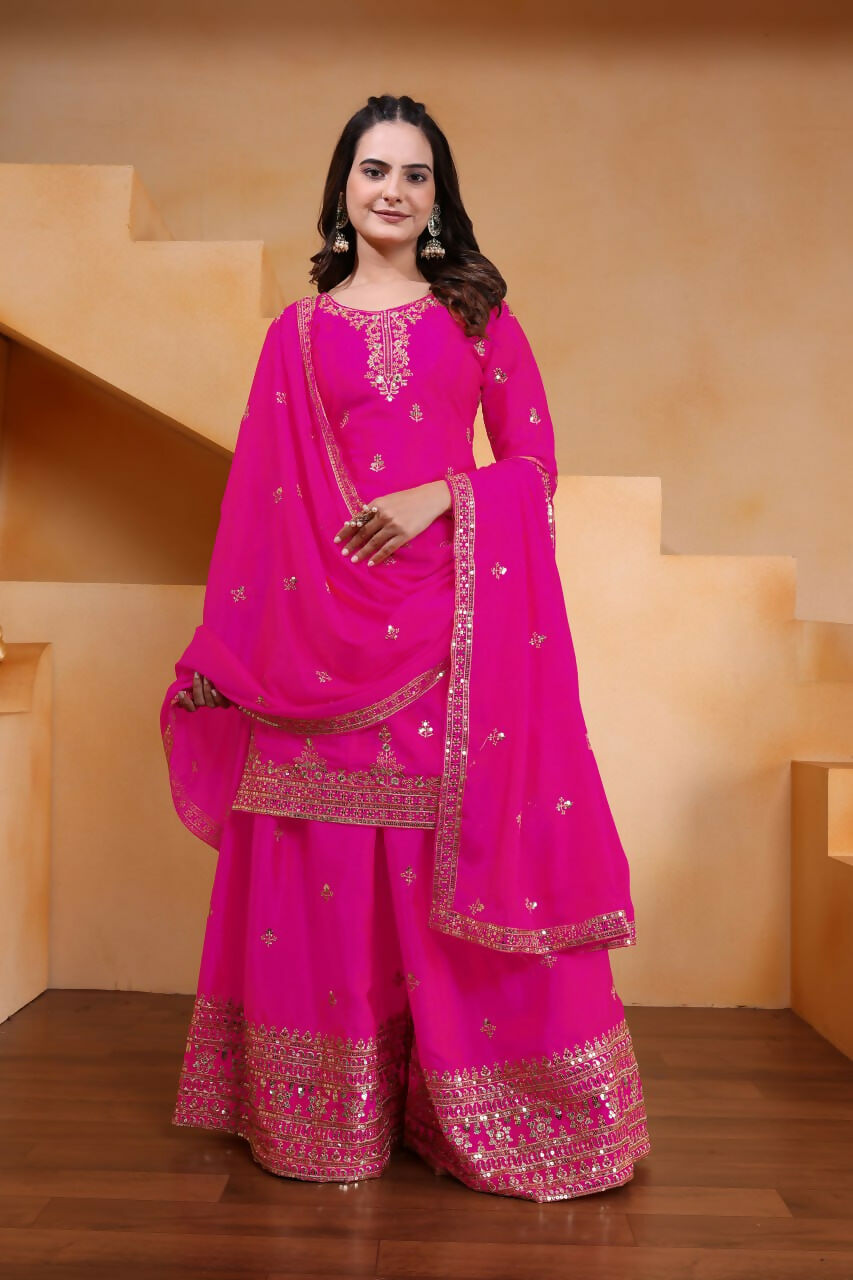 Joban Fashion Pink Silk Embroidered Sharara Set
