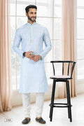 Raivat Ethnic Cotton Thread Work Kurta Pajama In Sky Blue Colour