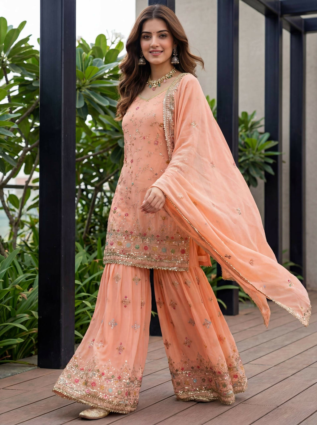 Teeya Creation Fenta Faux Georgette Multi Thread Work Wedding Wear Sharara Set