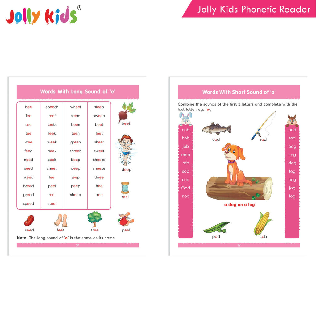 Jolly Kids Phonetic Reader From Sound to Words| Long & Short Vowel Sound| Consonant Blends| Pre-Primary Phonic Book for Kids| Ages 3-8 Years