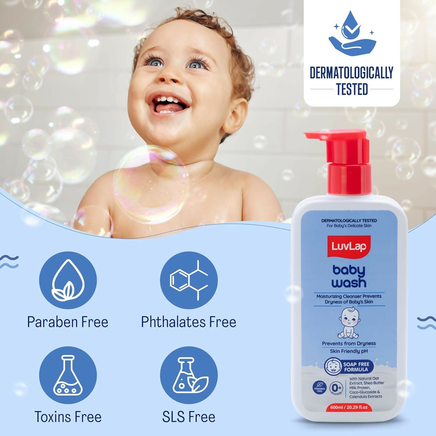 LuvLap Baby Wash with Milk Protein, Oatmeal, Shea Butter and Vitamin E