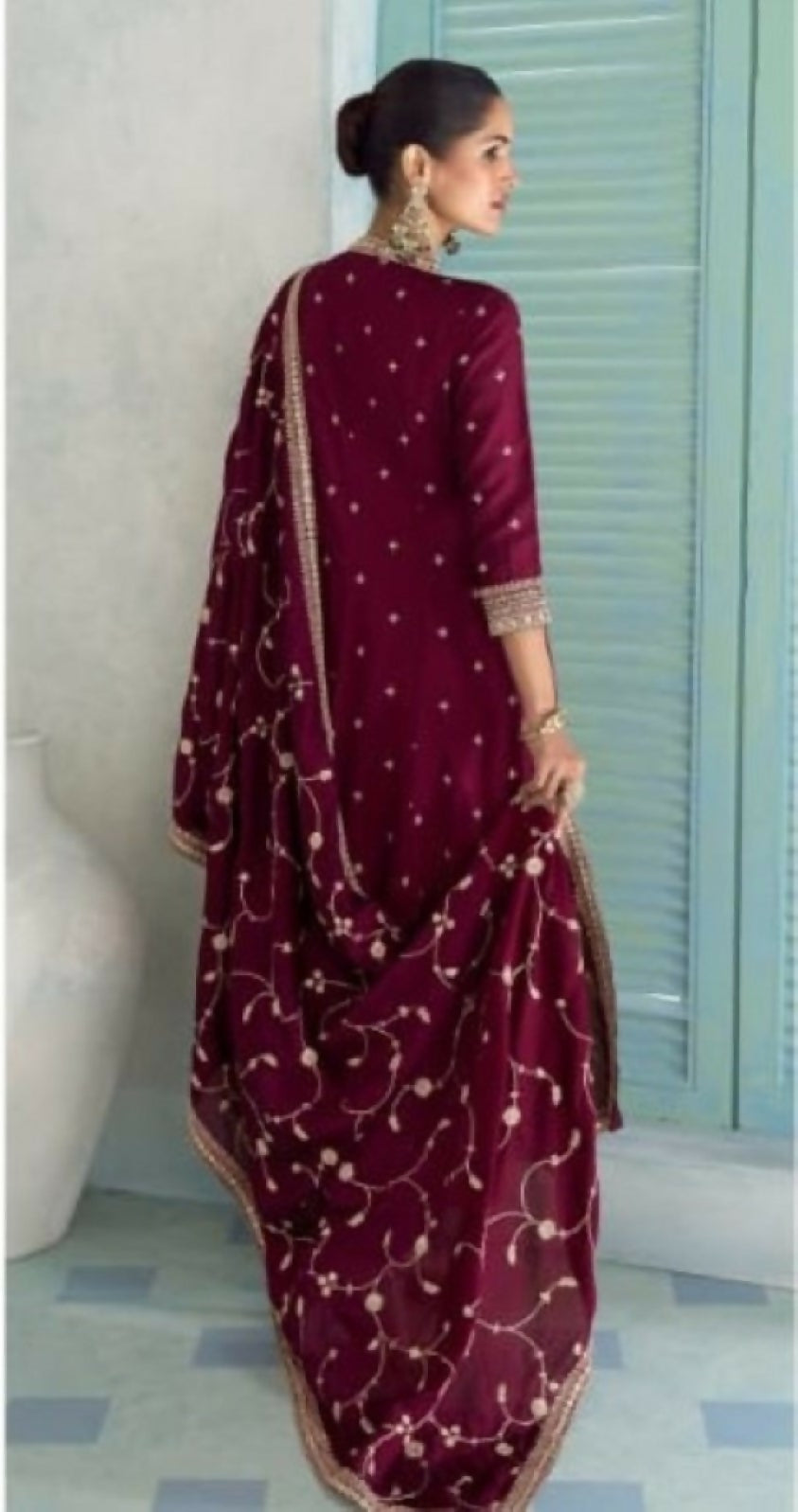 Anaita Maroon Chinon Anarkali Suit with Embroidery Sequins Work