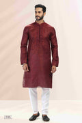 Raivat Ethnic Linen Cotton Pintux Work Kurta Pajama In Maroon Colour