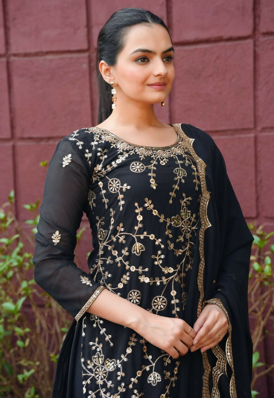 Joban Fashion Black Georgette Embroidered Sharara Set