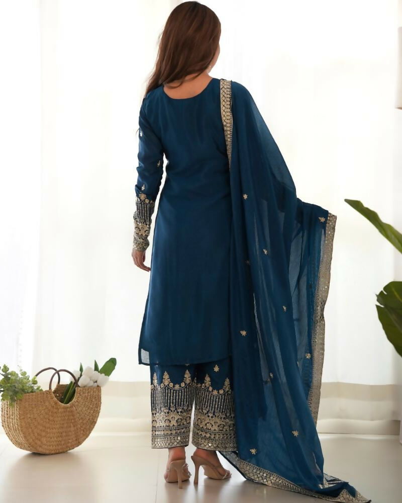 Lehenga Mart Designer Salwar Suit With Kurta, Pant, Dupatta For Women-Teal