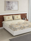 DDecor Beige & Grey Ethnic Motifs 180 TC Cotton 1 King Bedsheet with 2 Pillow Covers