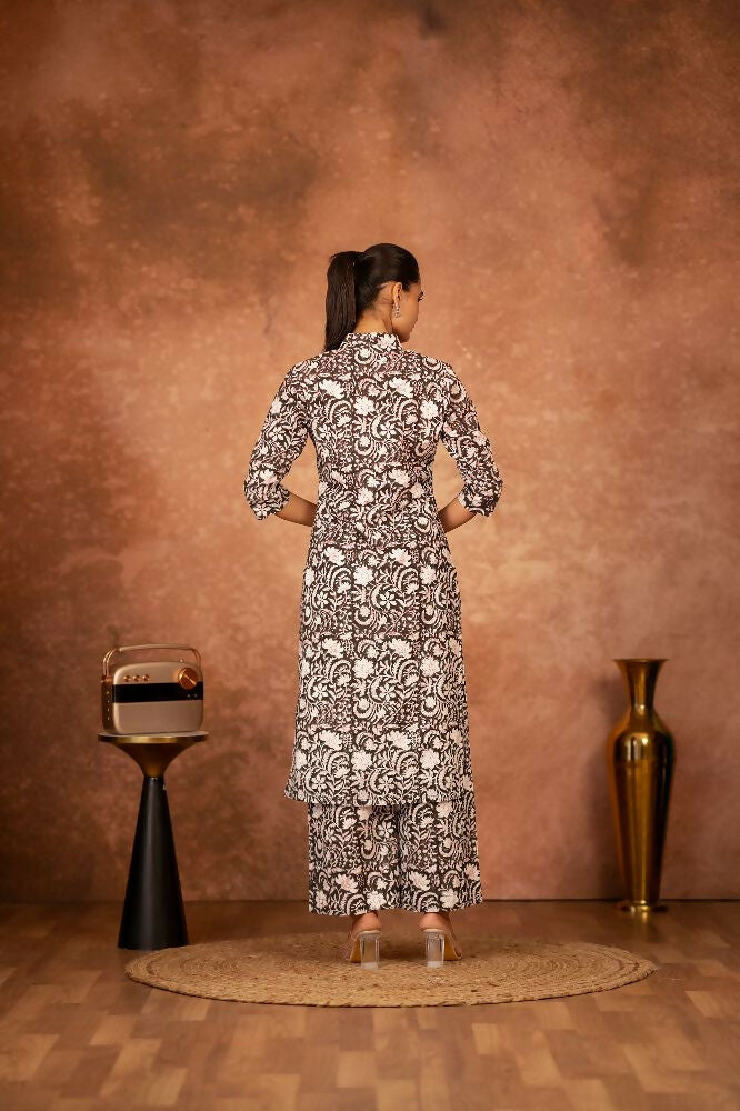 Joban Fashion Black Floral Hand Block Printed Cotton Kurta Pant Set