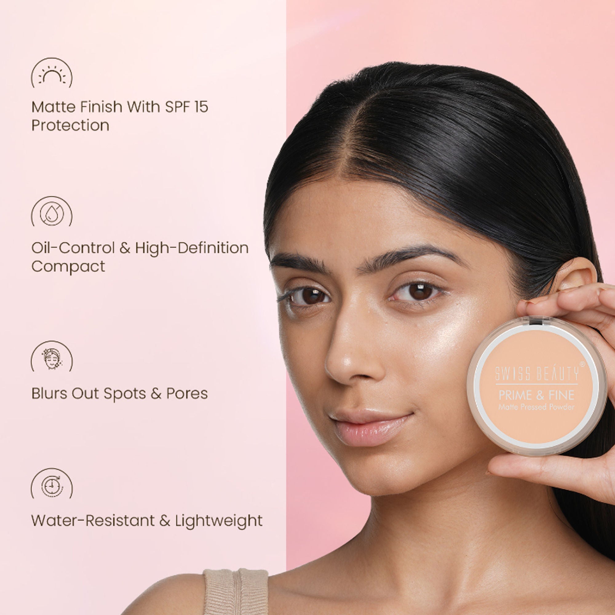 Swiss Beauty Prime & Fine Matte Pressed Powder - 3 Nude Beige