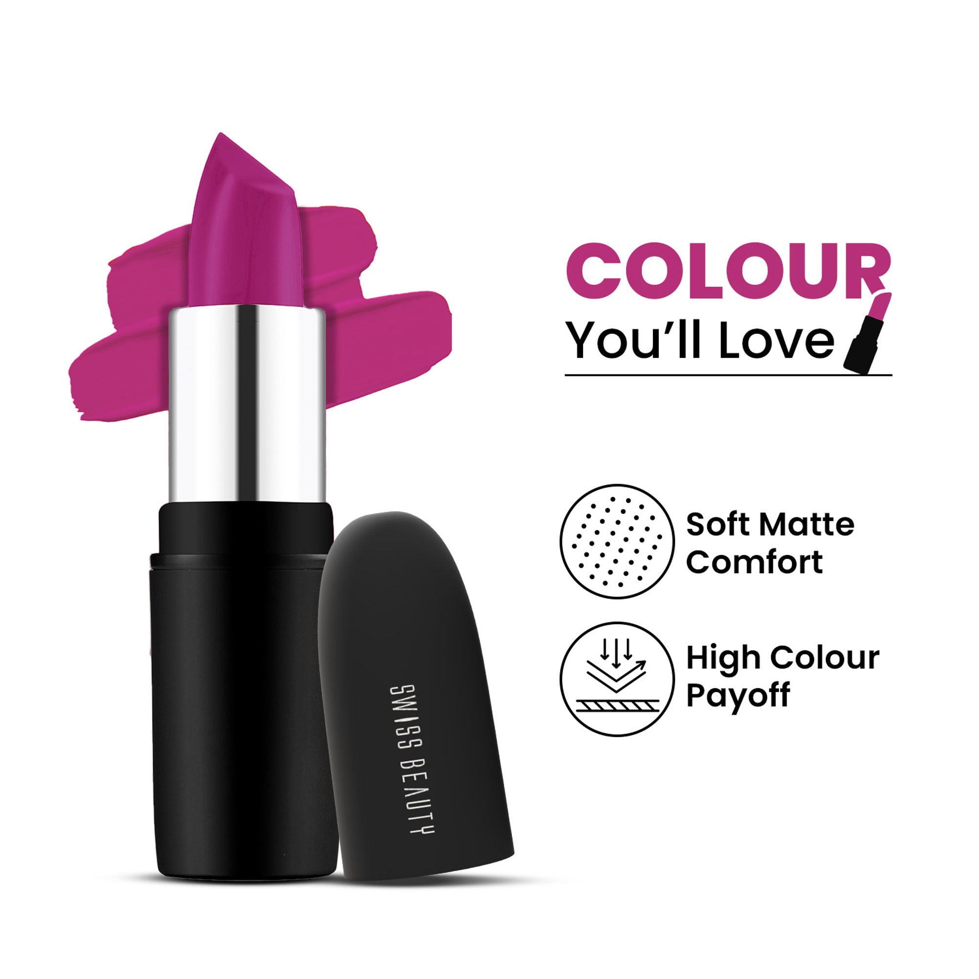 Swiss Beauty Pure Matte Lipstick , Non-Drying, Smooth Glide, Long Lasting - 210 Burgundy