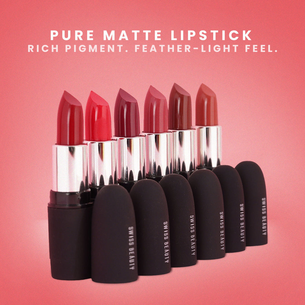 Swiss Beauty Pure Matte Lipstick , Non-Drying, Smooth Glide, Long Lasting - 210 Burgundy