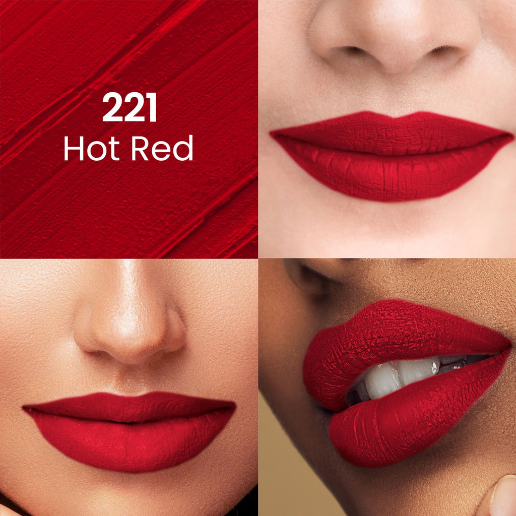 Swiss Beauty Pure Matte Lipstick , Non-Drying, Smooth Glide, Long Lasting - 221 Hot Red