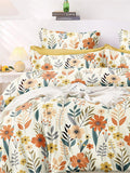 AEROHAVEN Premium Cream-Coloured Floral Cotton 300 TC King Bedsheet & 2 Pillow Covers