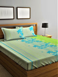Home Sizzler Green & Blue Floral Cotton 210 TC Queen Bedsheet with 2 Pillow Covers