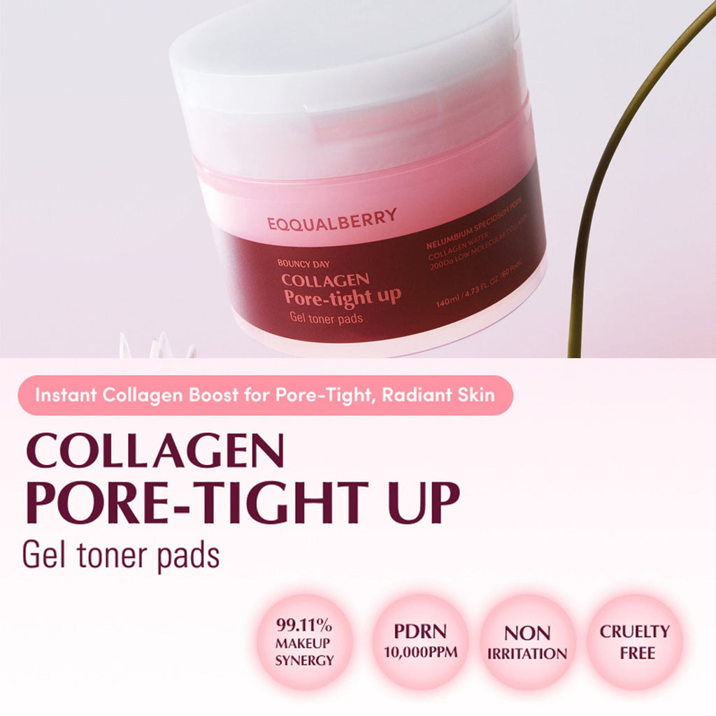 Eqqualberry Collagen Pore Tight-Up Gel Toner Pads – Hydrates & Refines Pores