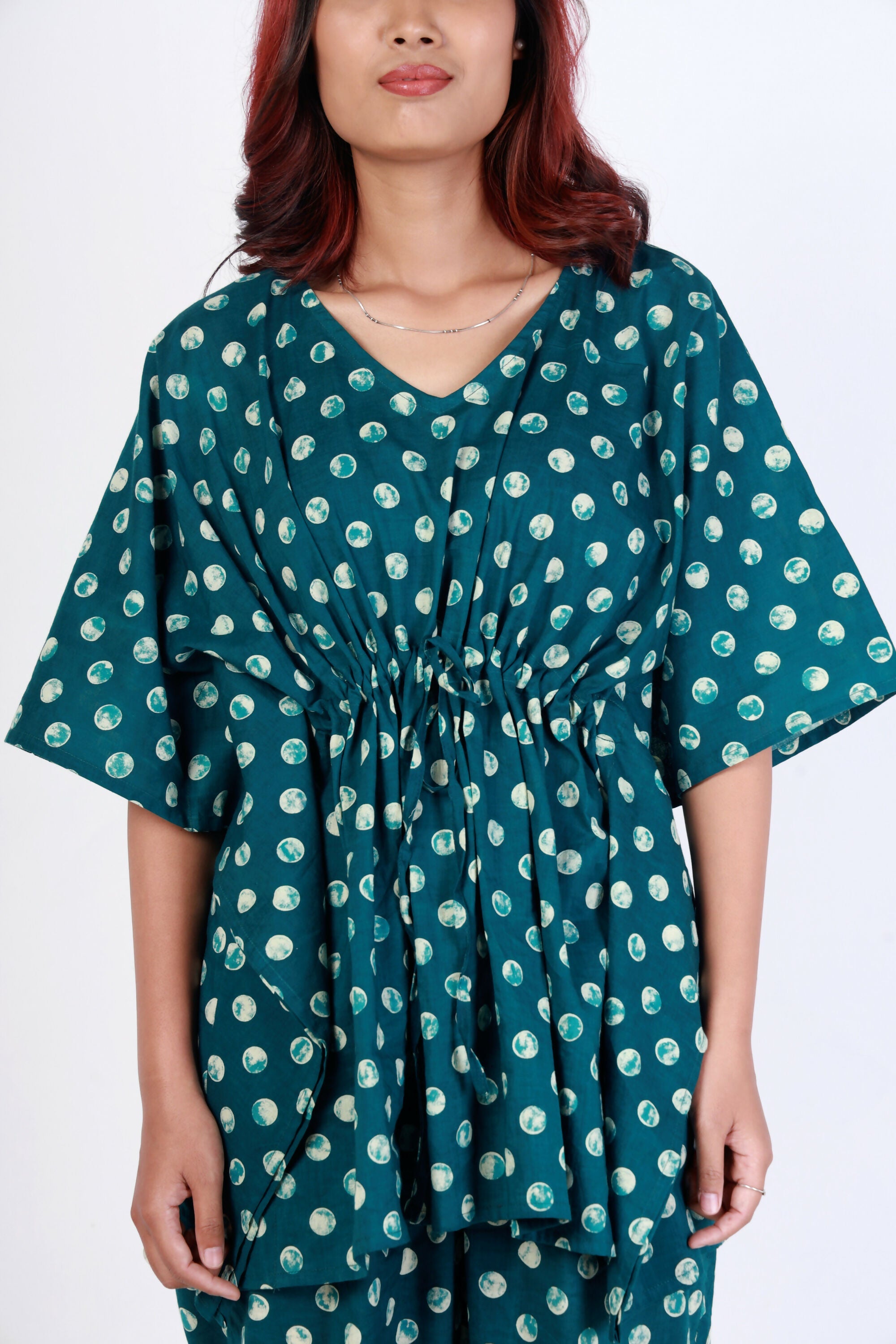 Breathables Green Polka Cotton Kaftan Co-Ord Set