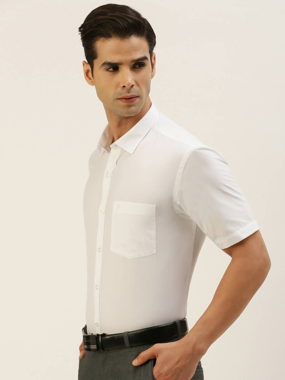 Ramraj Cotton Mens Half Sleeve Formal Poly Cotton White Shirt