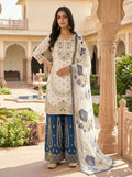 Teeya Creation Blue Gimmy Silk Designer Embroidery Work Wedding Wear Palazzo Pair