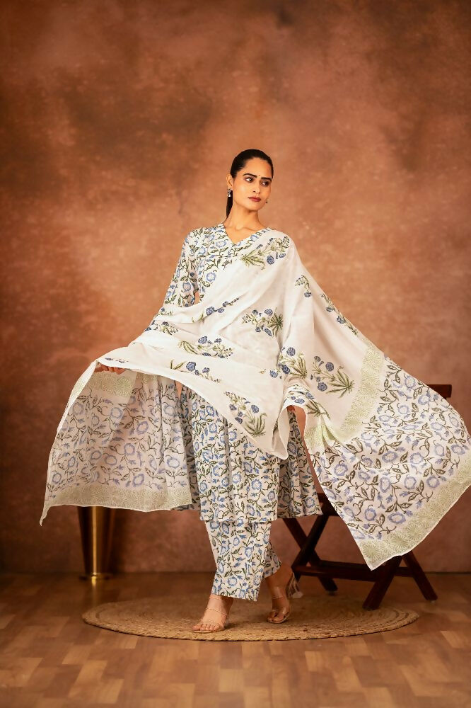 Joban Fashion Blue Hand Block Printed Cotton Suit Set
