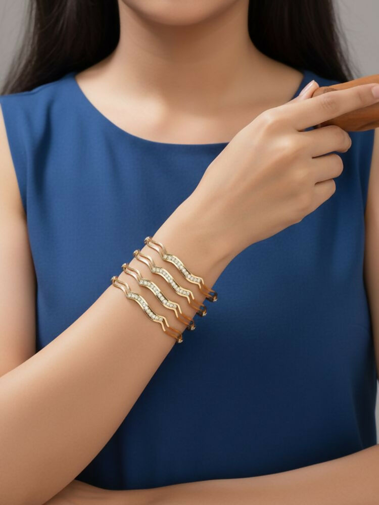 NVR Women Set of 4 Gold Plated CZ Stone Bangle