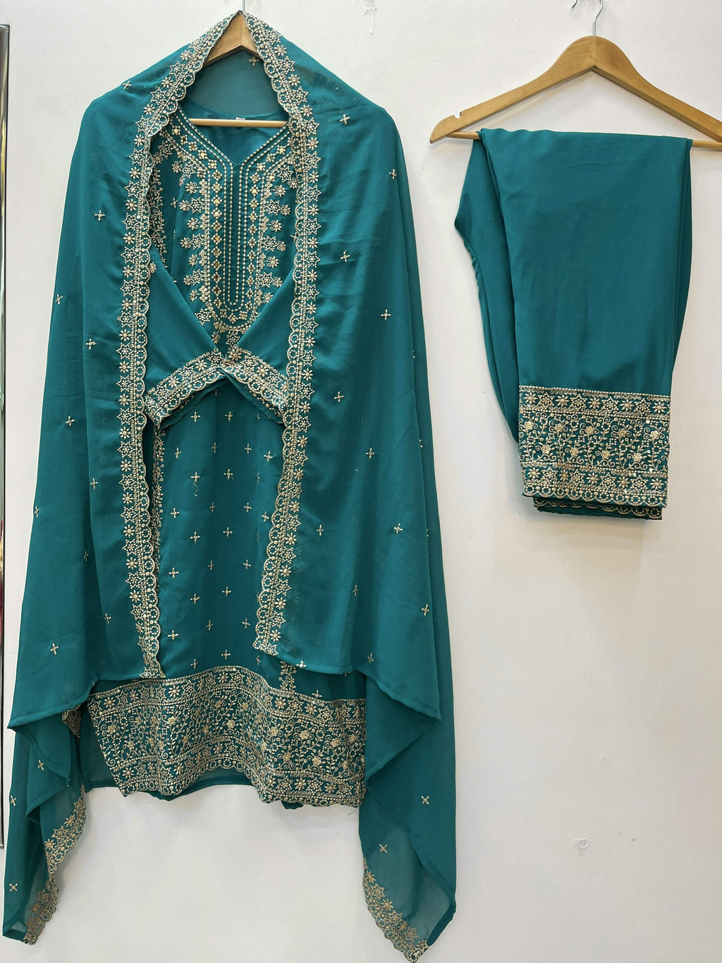 Teeya Creation Teal Color Faux Georgette Embroidery Work Party Wear Salwar Suit