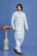 Raivat Ethnic Cotton Embroidery Kurta Pajama In Sky Blue Colour