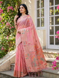 Shree Shyam Fashion Pink Linen Cotton Saree