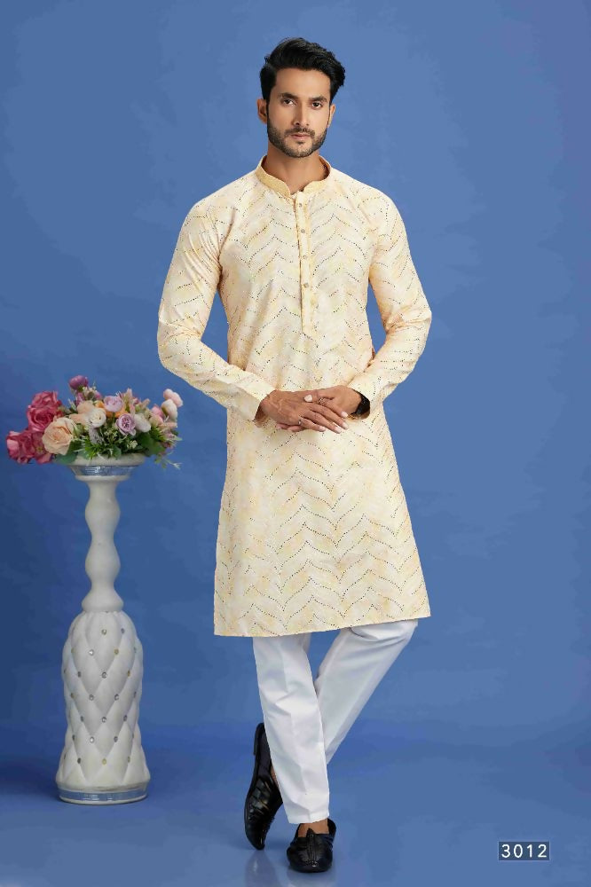 Raivat Ethnic Cotton Embroidery Kurta Pajama In Yellow Colour