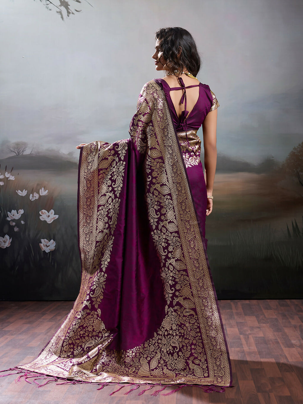 Shree Shyam Fashion Wine Silk Blend Saree