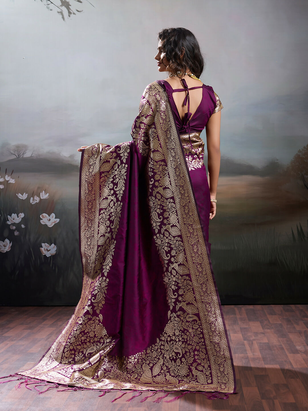 Shree Shyam Fashion Wine Silk Blend Saree