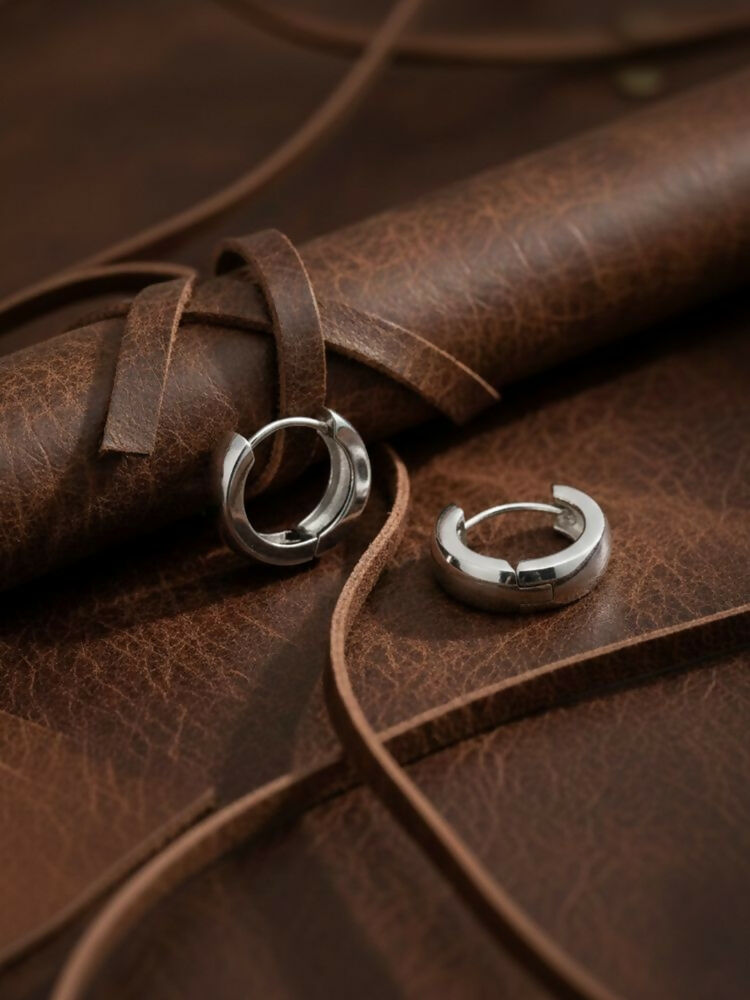 NVR Men's Silver Plated Hoop Earrings
