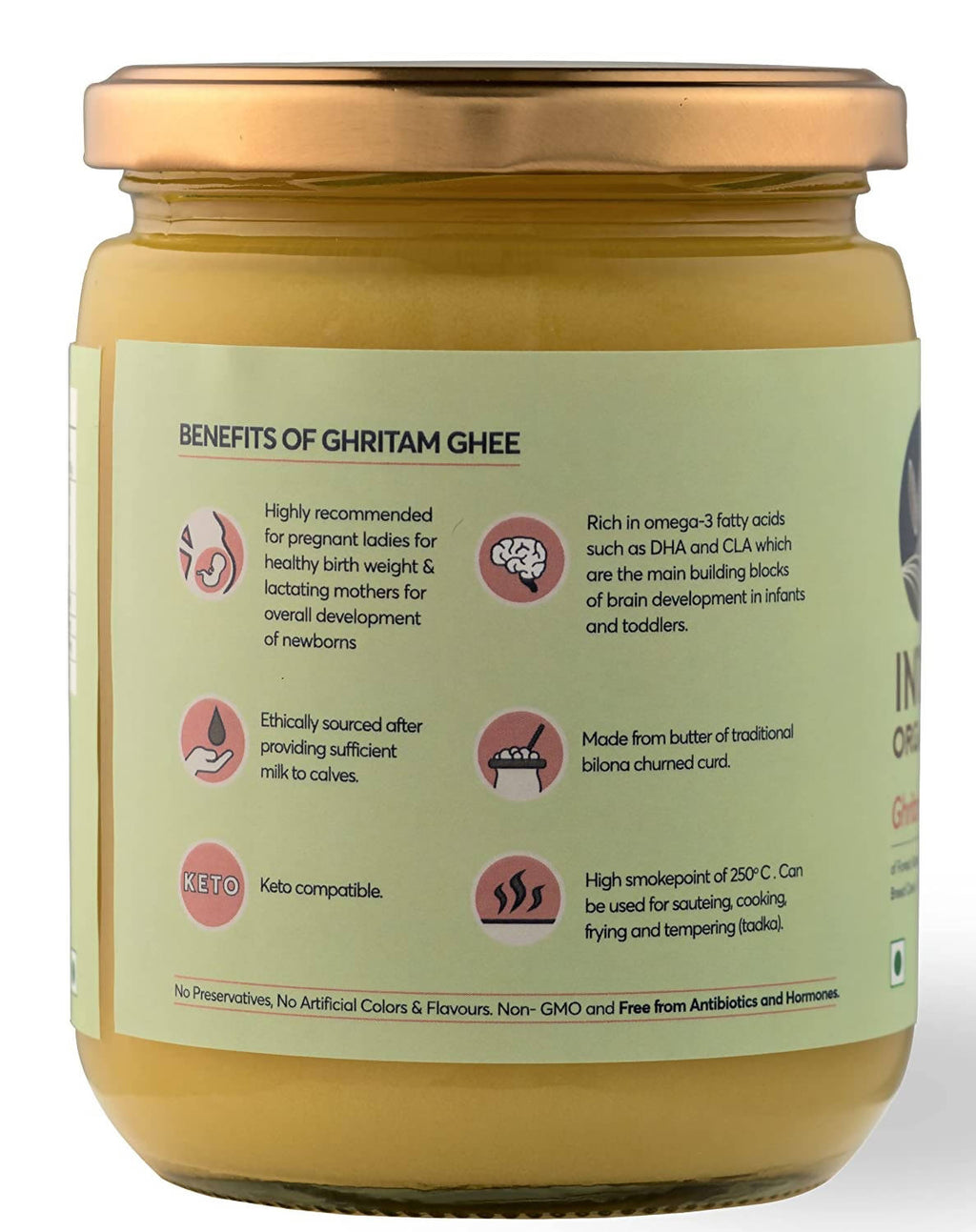 Indic Organics Forest Grazing Malnad Gidda Desi Cow's A2 Ghee | Pure Desi Cow Ghee | Cultured Premium Ghee