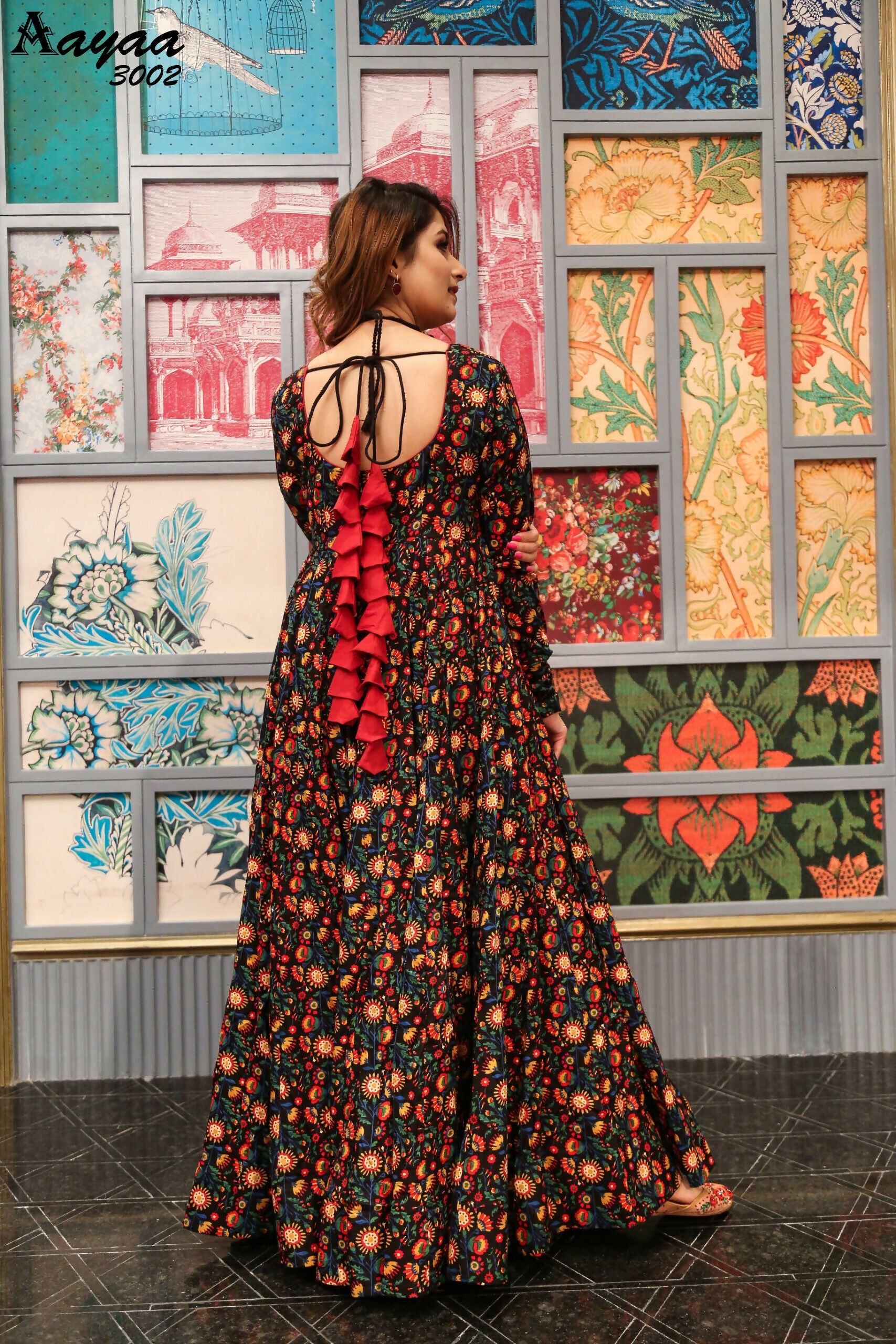 Aayaa Pure Ab Cotton Gown With Heavy Digital Print - Multi Color