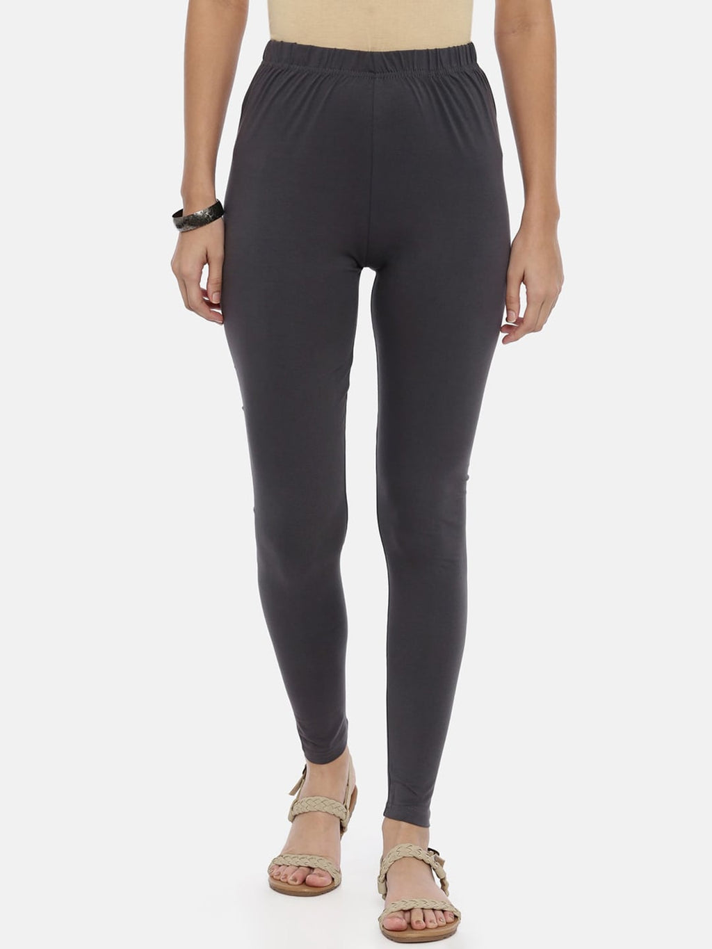 Souchii Grey Solid Slim-Fit Ankle-Length Leggings