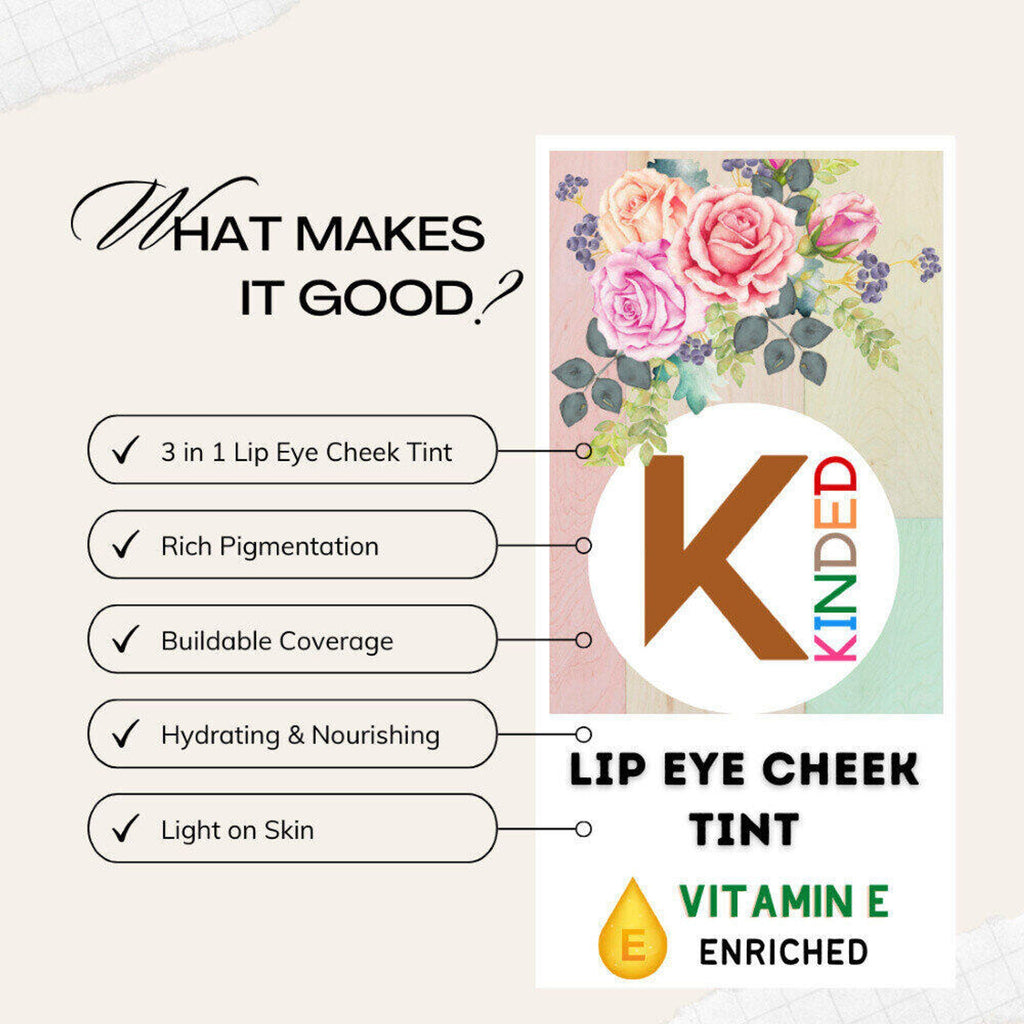 KINDED Lip, Eye & Cheek Tint with Vitamin-E Enriched - 07 Choco Brown