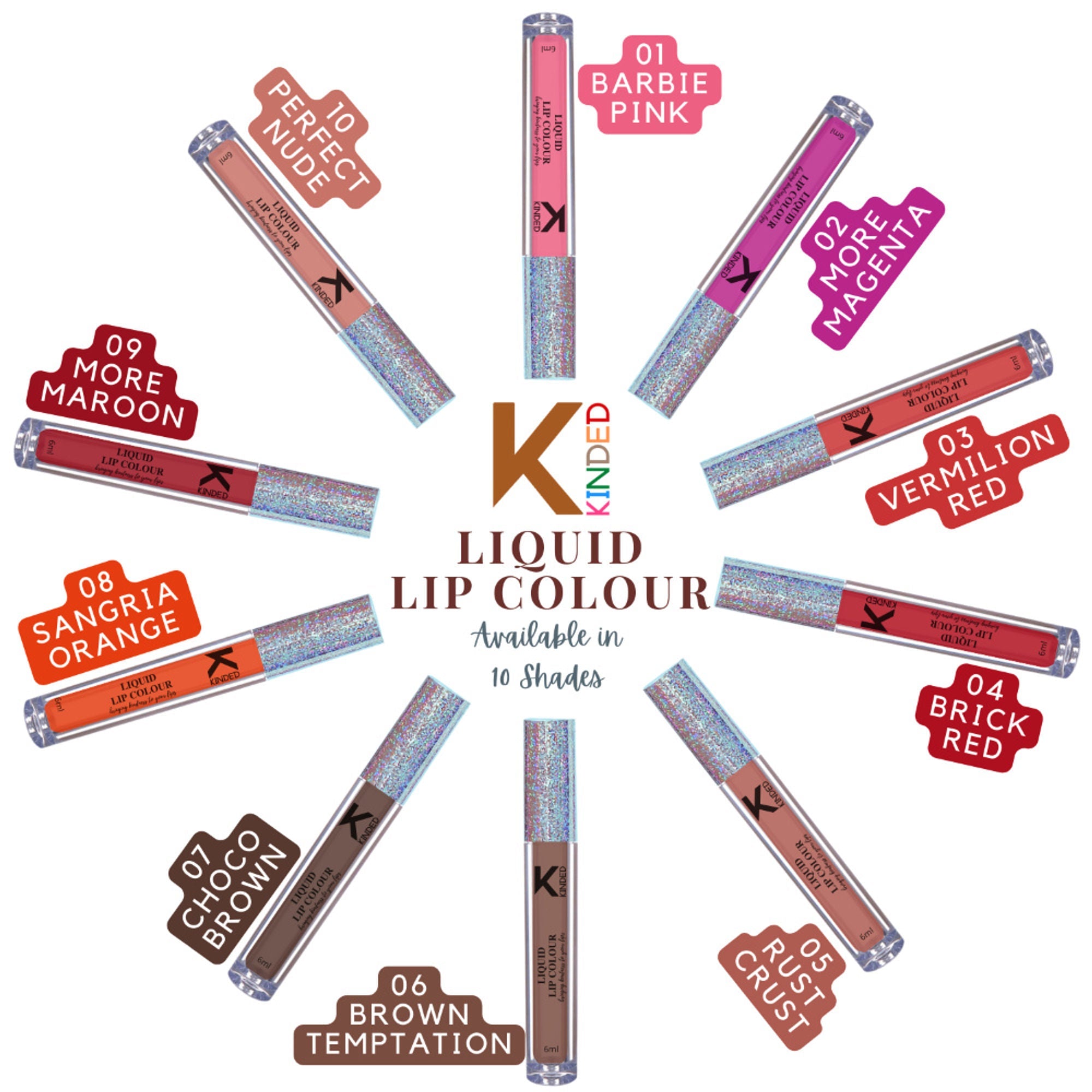 KINDED Liquid Lip Colour Lipstick Lip Gloss - 01 Barbie Pink