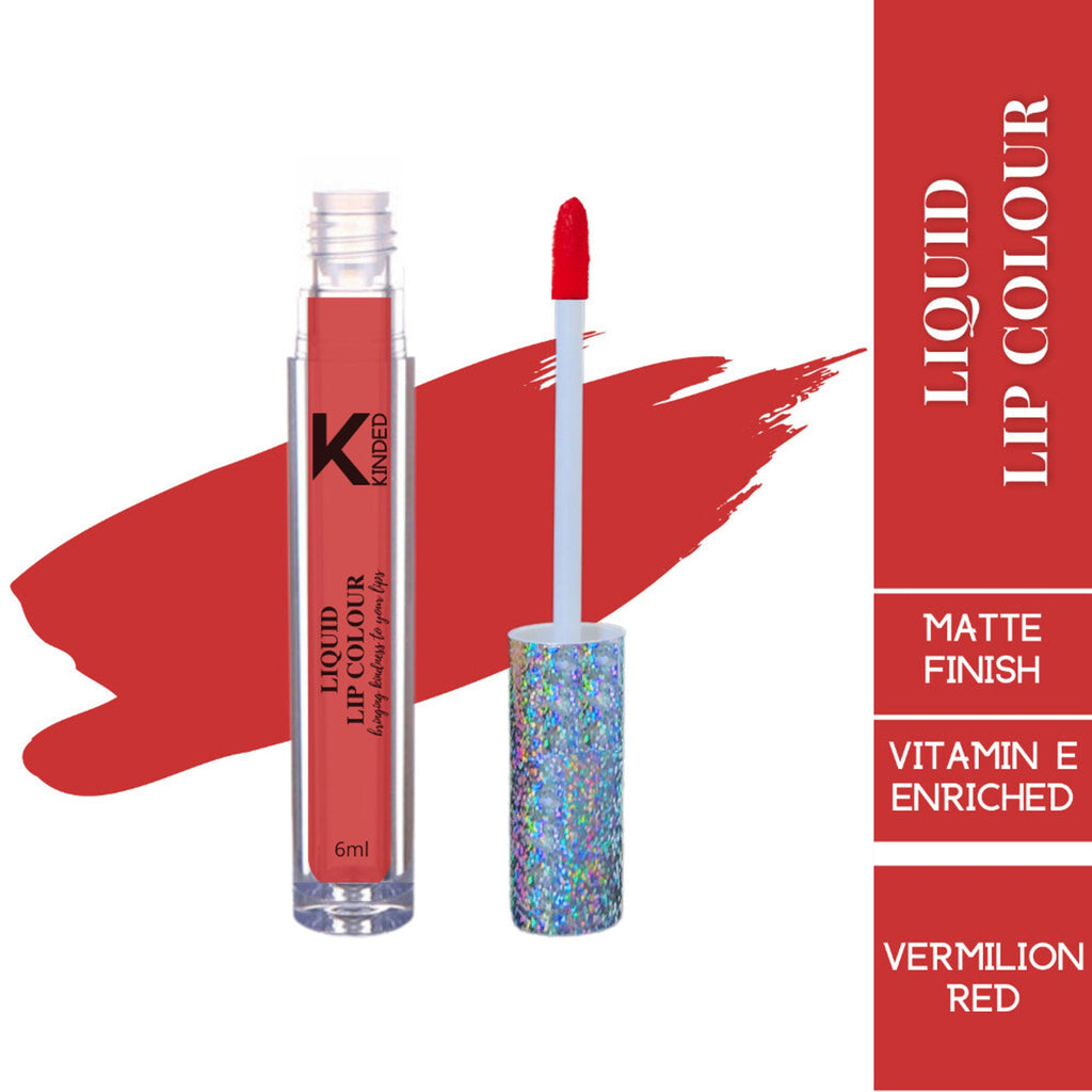 KINDED Liquid Lip Colour Lipstick Lip Gloss - 03 Vermilion Red