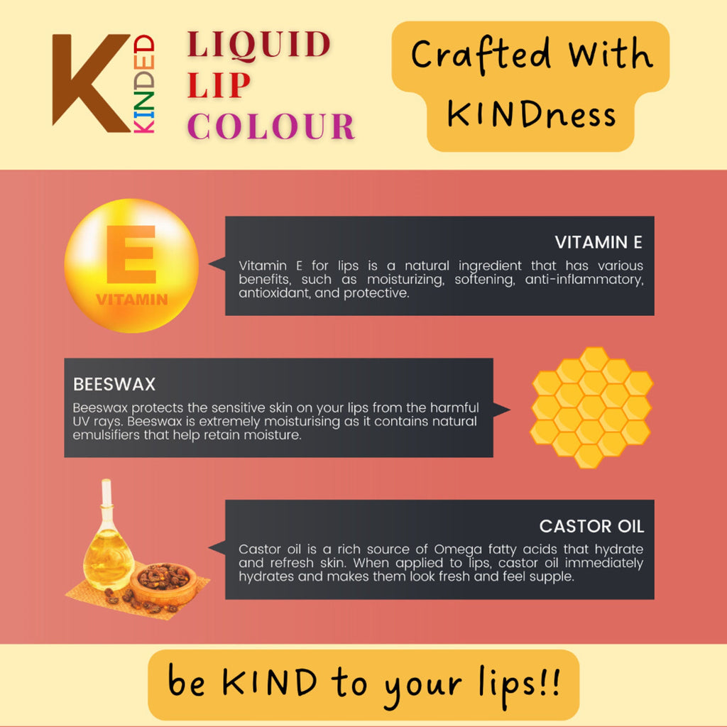 KINDED Liquid Lip Colour Lipstick Lip Gloss - 03 Vermilion Red