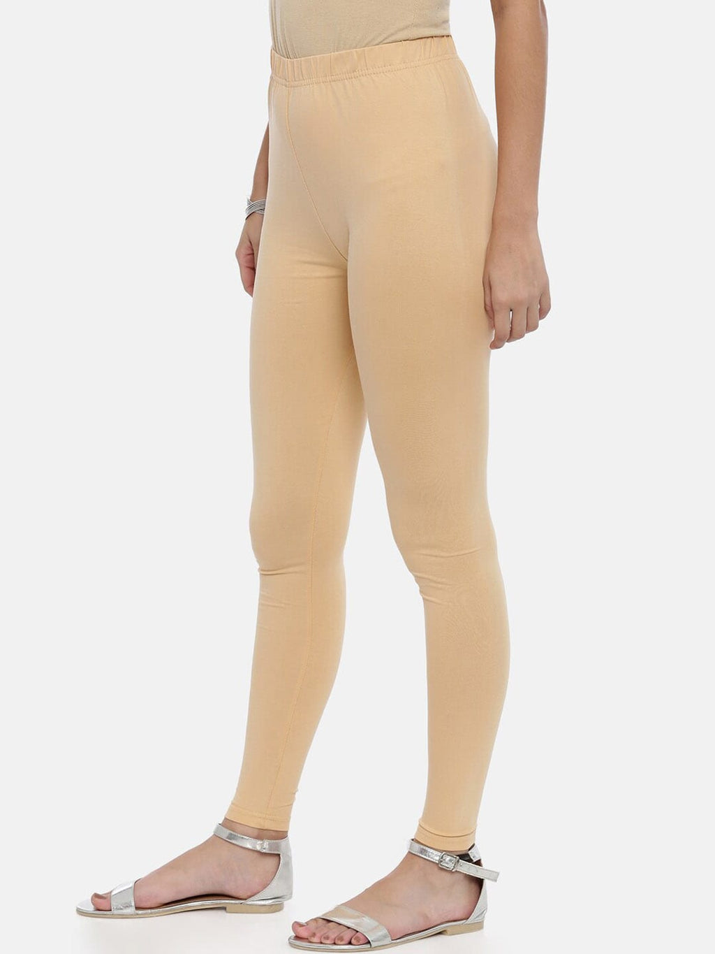 Souchii Beige Solid Slim-Fit Ankle-Length Leggings For Women